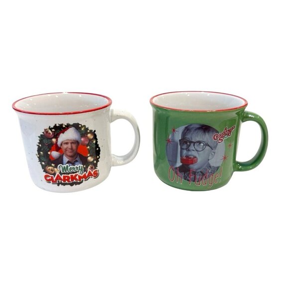 Spoontiques Xmas Coffee Tea Mugs A Christmas Story “Oh Fudge” "Merry Clarkmas" - Picture 1 of 6